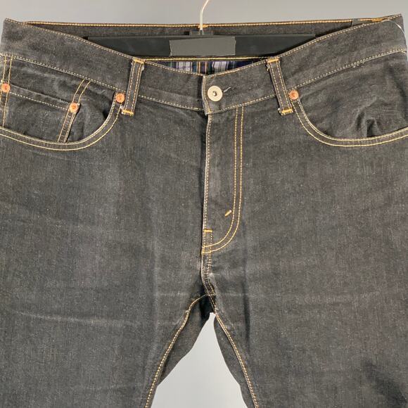 Size M Indigo Yellow Twill Cotton Blend Contrast Stitch Straight Jeans - Picture 2 of 6